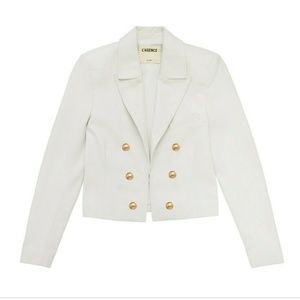 NEW L'AGENCE Inez Cropped White Leather Blazer Gold Buttons, Size 4
